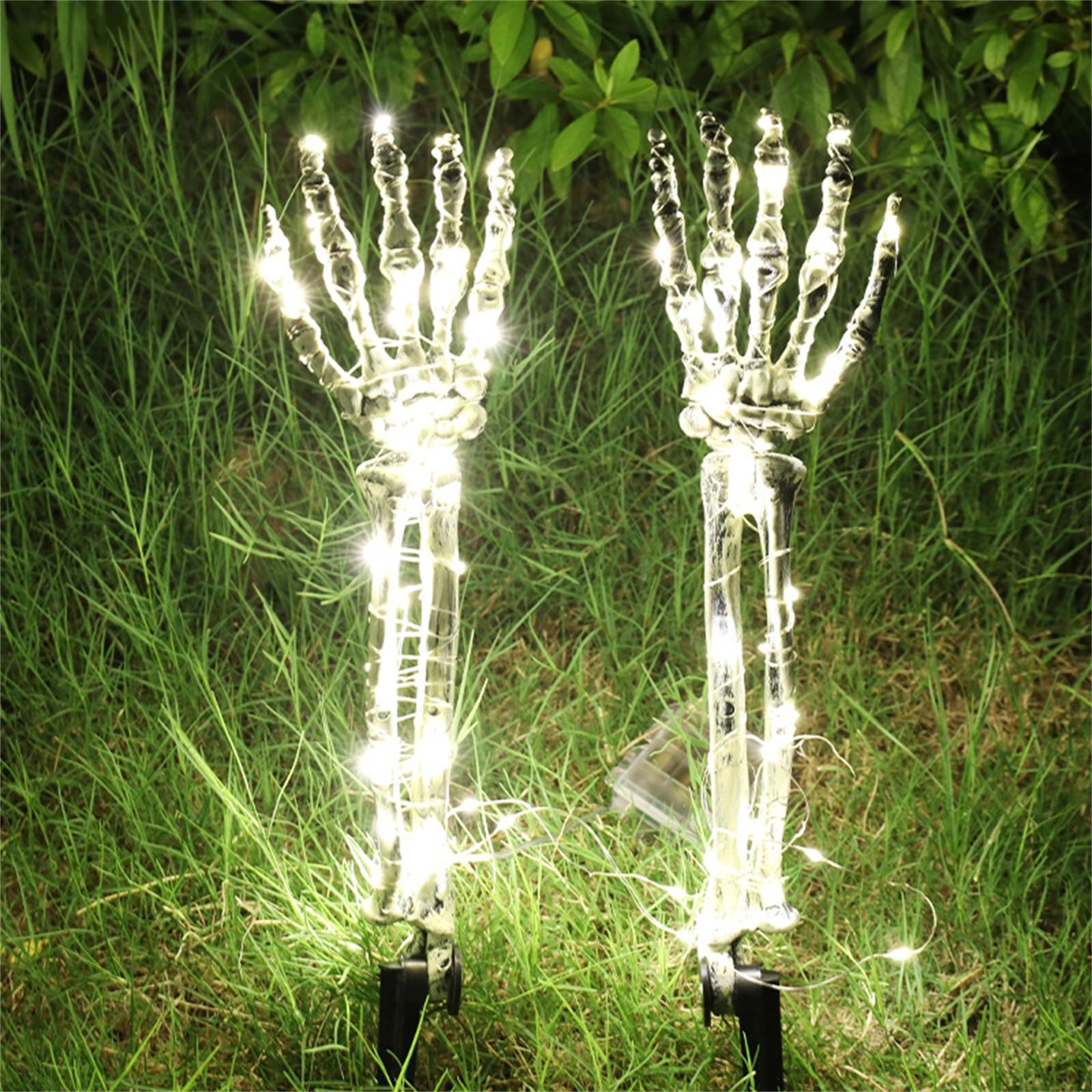 

2Pcs 18in Halloween Skeleton Hands Decoration Glowing Lights, Skeleton Hand Garden Lights, Horror Garden Decoration Stakes One Size білий