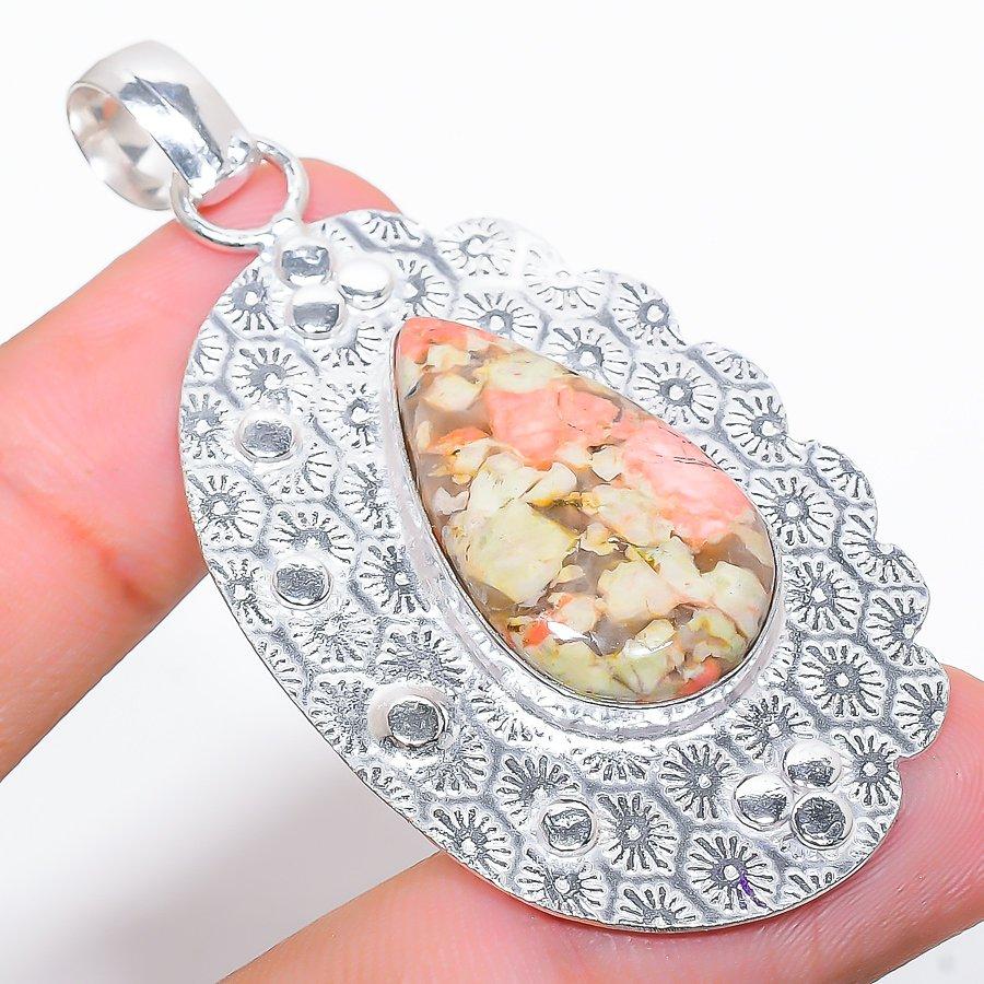 Unakite Gemstone Handmade 925 Sterling Silver Jewelry Pendant 2.44"