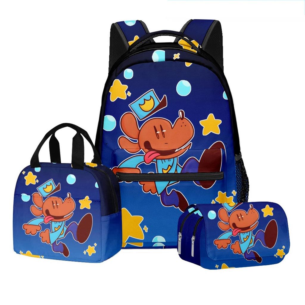 Movie Peripheral Print Backpack, School Bag Student Campus With Plush Ball Backpack