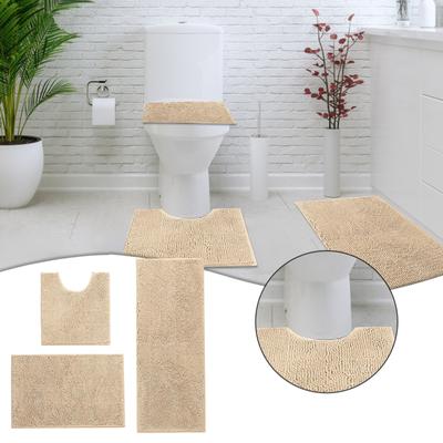 Set Tappetini da Bagno in Ciniglia 3 Pezzi Assorbente Antiscivolo Tappetino da Bagno Tappeto Sagomato e Copriwater Morbida Texture Materiale Durevole