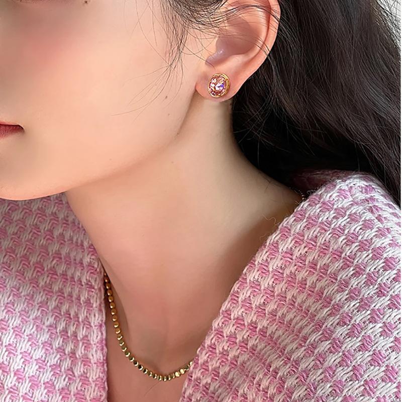 Zircon round cone stud earrings light luxury high-end temperament earrings women's fashion small and exquisite earrings