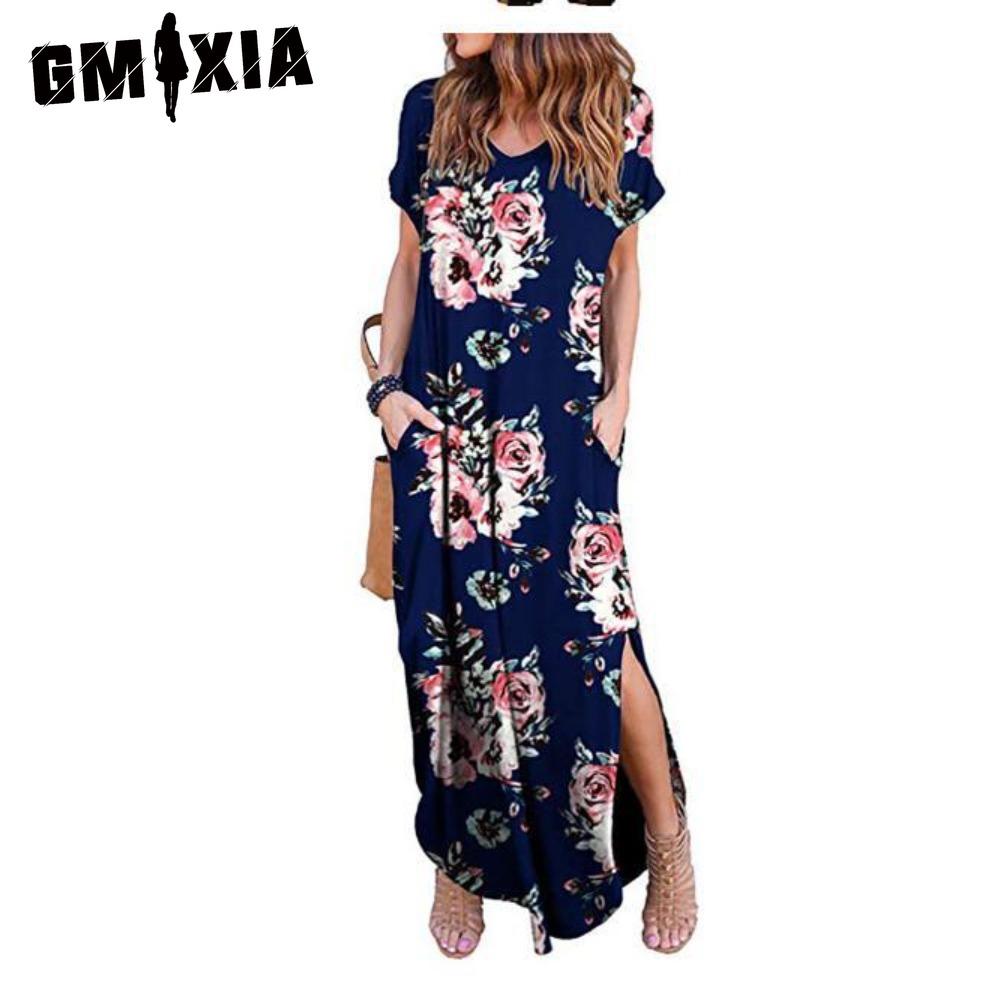 GMXIA Women's Fashion Summer Spring Short Sleeve V-Neck Casual Dresses