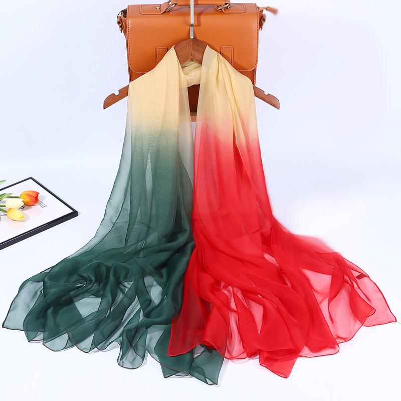 Gradient color silk scarf for autumn and winter, women's large sheer scarf, outdoor fashion scarf, sun protection shawl, beach scarf, stylish