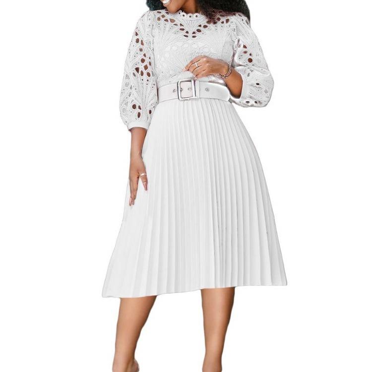 Vestito estivo sexy in pizzo traforato all'uncinetto con pieghe, stile europeo americano, taglia grande