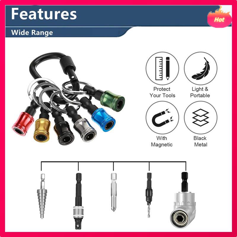 

4Set Drill Bit Holder 1/4Inch Hex Shank Keychain Extension Bar Aluminum Alloy Magnetic Pivot Screwdriver Bits Holder Set різнокольоровий