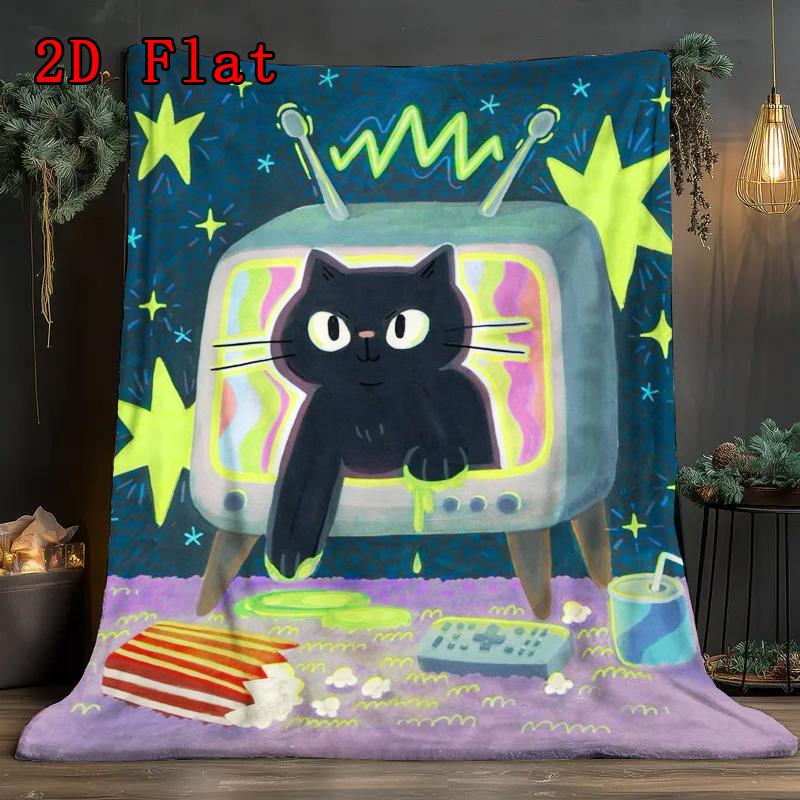 Little Black Cat 2D Flat Pattern Flannel Blanket High Quality All Seasons Warmth and Comfort Perfect for Christmas Gifts.MMT0918359