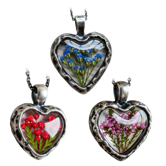 Everlasting Flower Heart Necklace Vintage Floral Jewelry Flowers in Heart Charm Handmade Necklace for Women Anniversary Valentine's Day Gift