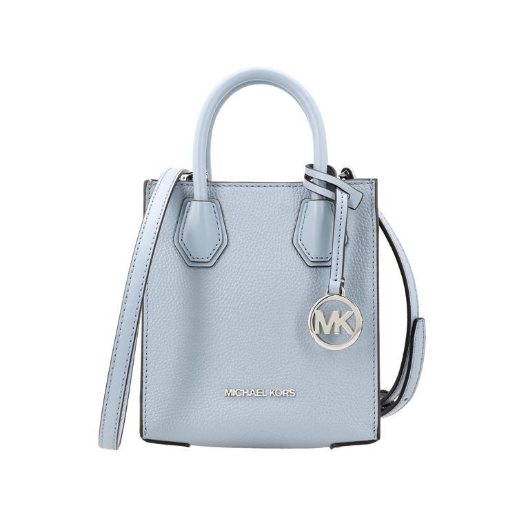 Michael Kors Mk Mercer Solid Letter Logo Pebble Leather Tote Bag Women Tote Blue 35H1SM9C0L-PALE-BLUE