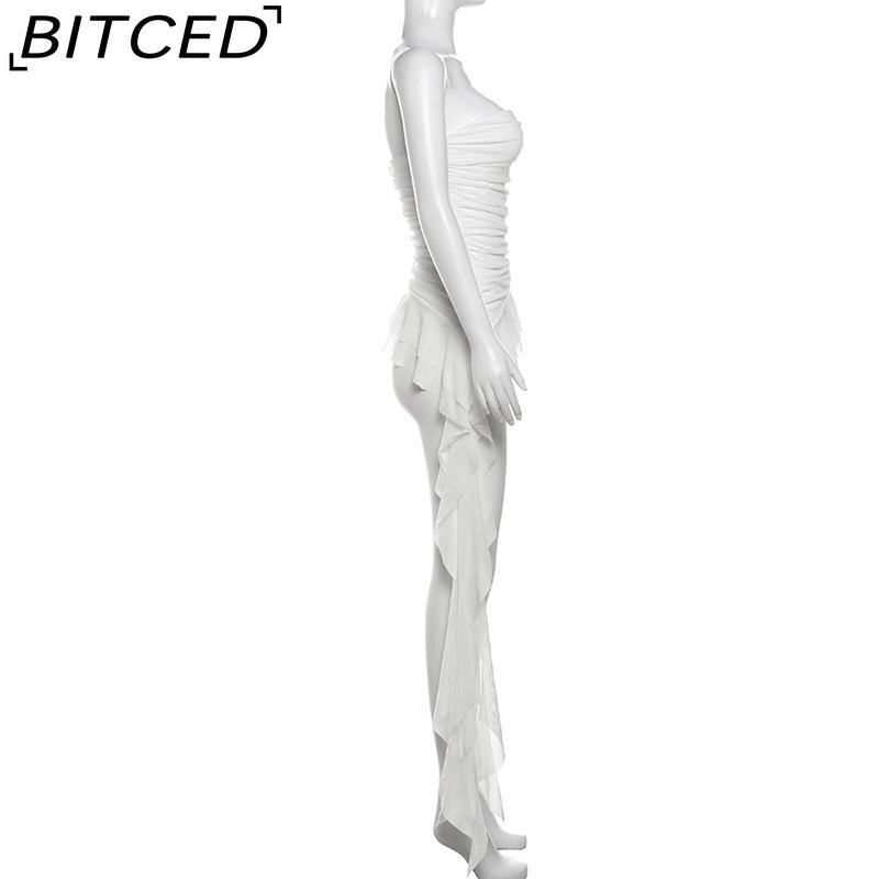 BITCED Spring Women's Solid-Colour Slim-Fit Streetwear Off-the-Shoulder Sleeveless Pleated Top