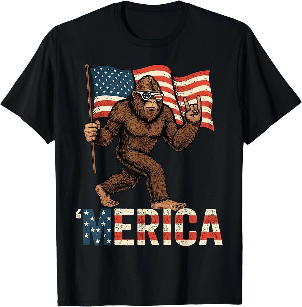 Bigfoot Merica Rock Patriotic American Flag 4th Of July , Unisex Tees NEW Unisex T-Shirt