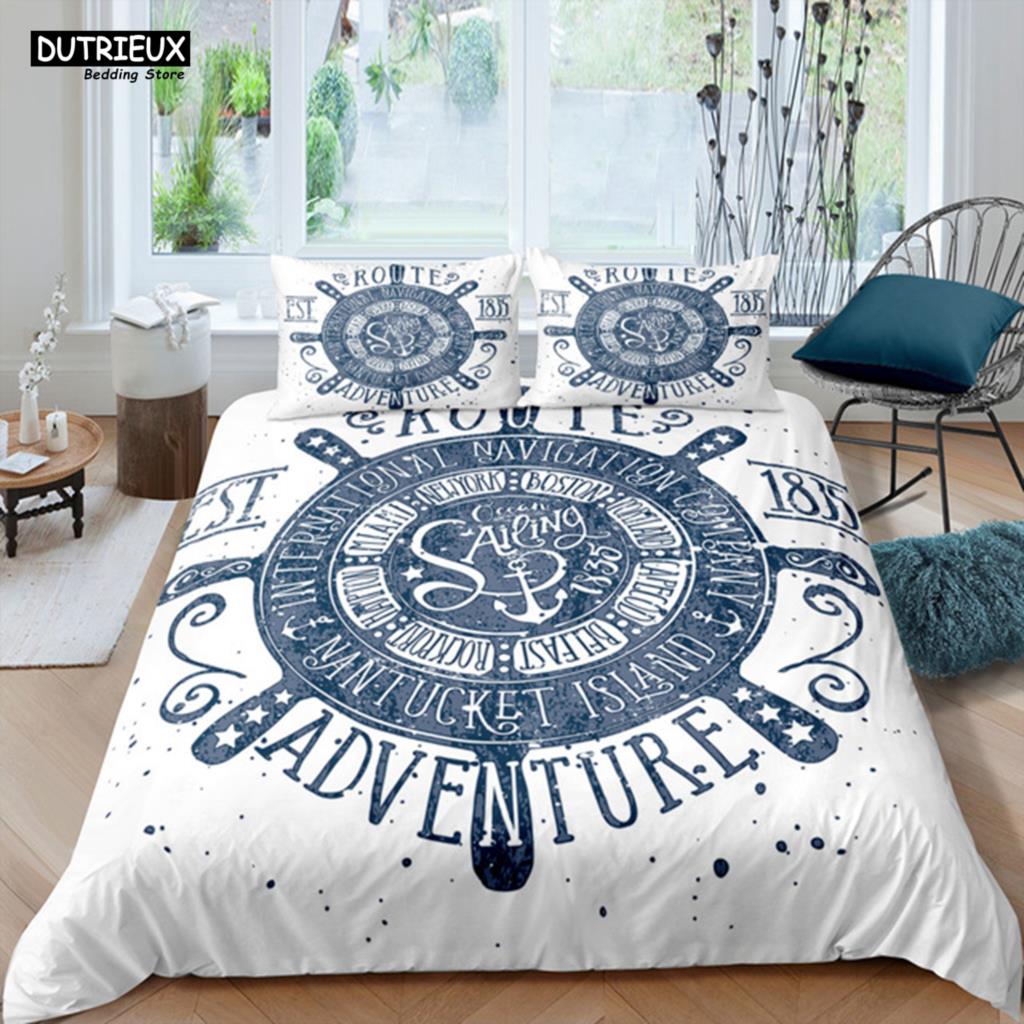 Luxury 3D Nautical Anchor Print Duvet Cover Set 2/3 Pcs With Pillowcase Bedding Set Full Queen King Size Boys Adults Duvet Cover
