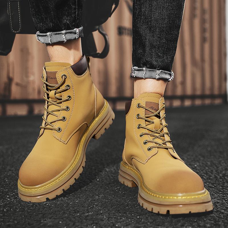 Men High Top Boots Fashion Casual Women Leather Lace Up Ankle Boot Non Slip Hiking Boots for Men Motorcycle Booties Botas Hombre