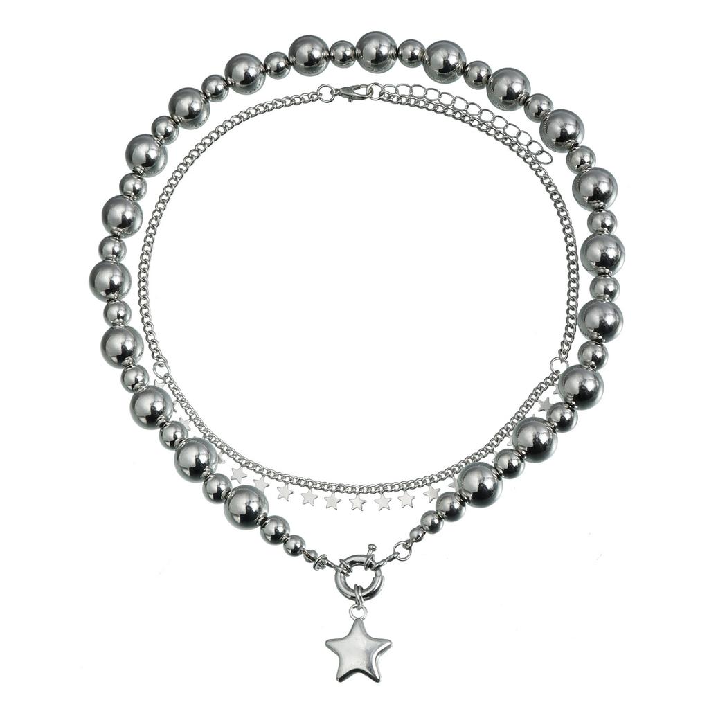 Jewelry Metal Texture Pentagram Pendant Removable Clavicle Chain Necklace Bracelet Set Female