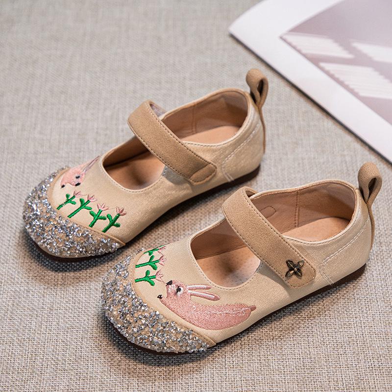 

2024 Вышитые кожаные лоферы для девочек с кроликом - Весенне-осенние туфли-лодочки с низким вырезом 29 абрикосовый