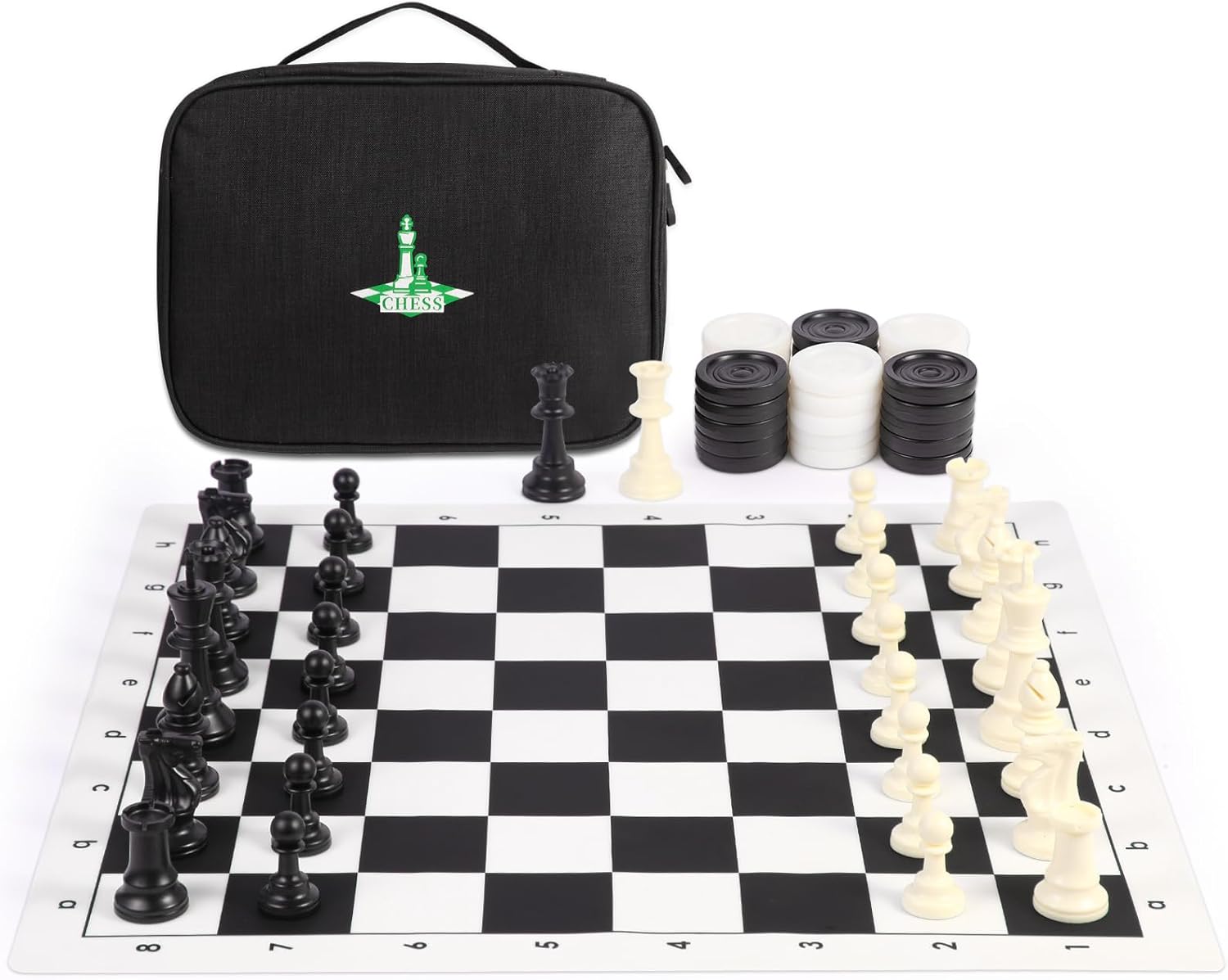 

Travel Chess Set 20 Silicone Board, Plastic Pieces, Extra Queens, Storage Bag, Portable Chess & Checker Game чорний