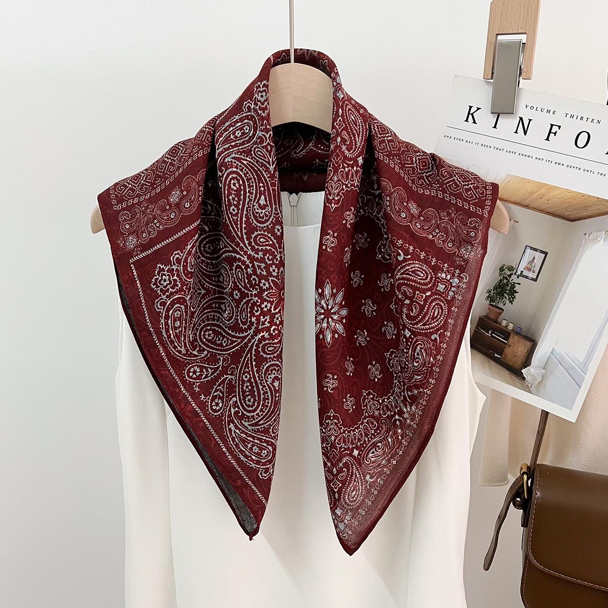 Korean Retro Paisley Square Scarf Double Sided Cotton Linen Multifunctional Neck Scarf 6868cm красный