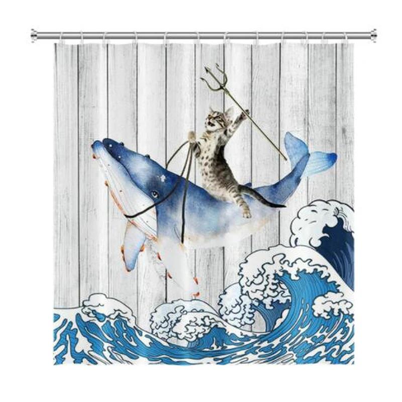 Funny Animal Shower Curtains Bath Courtain Decor Cute Cartoon Cat Dog Sea Turtle Fish 3d Kid Creative Bathroom Accessories Set