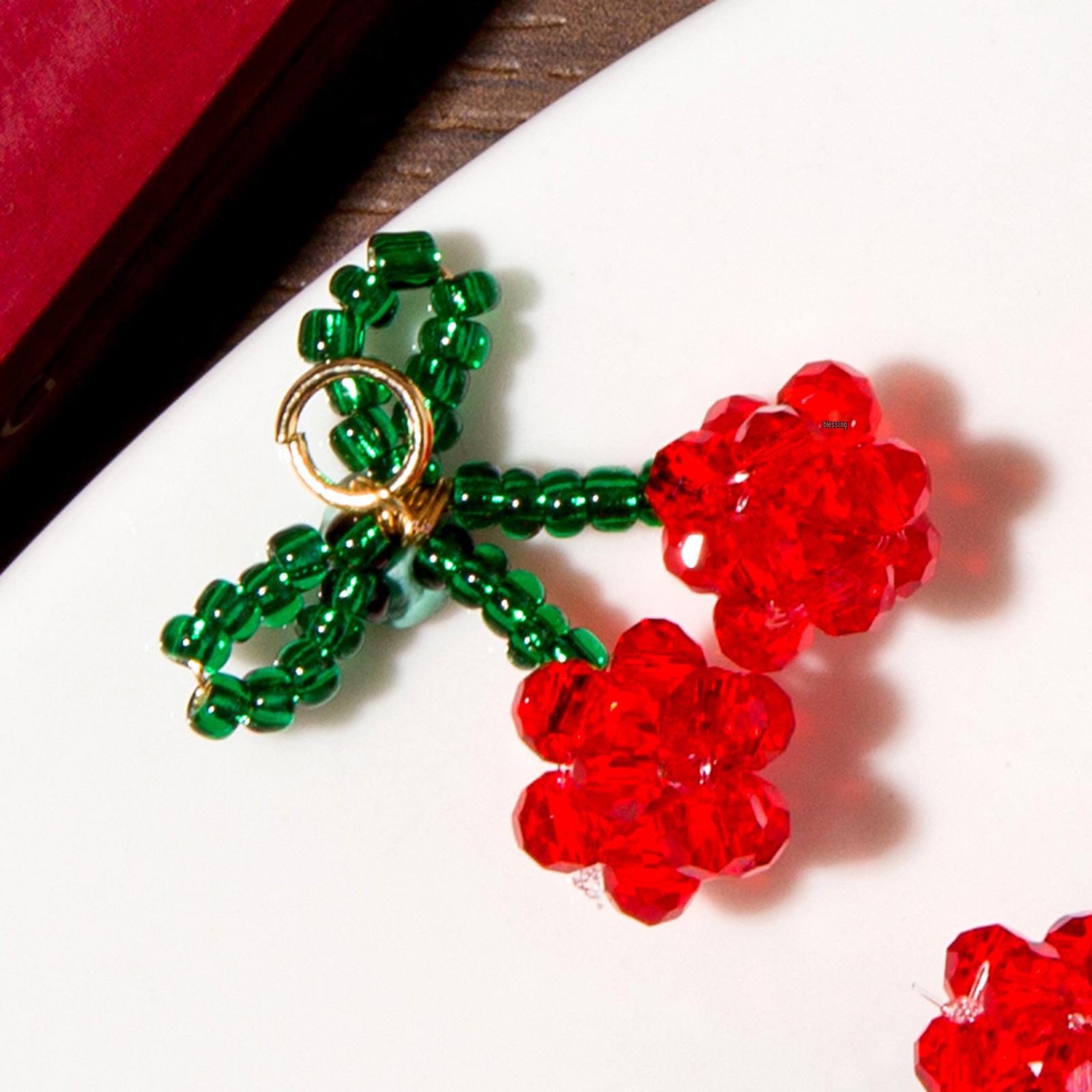 Заколка для волос  Бабочка с кристаллами и вишней  - Ручная работа, аксессуар из бусин