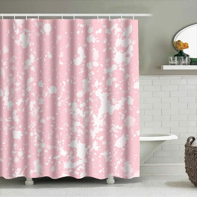 White Splatter Print Pink Shower Curtain For Bathroom Decoration Modern Style Waterproof Bath Liner With Metal Rings (One Size)