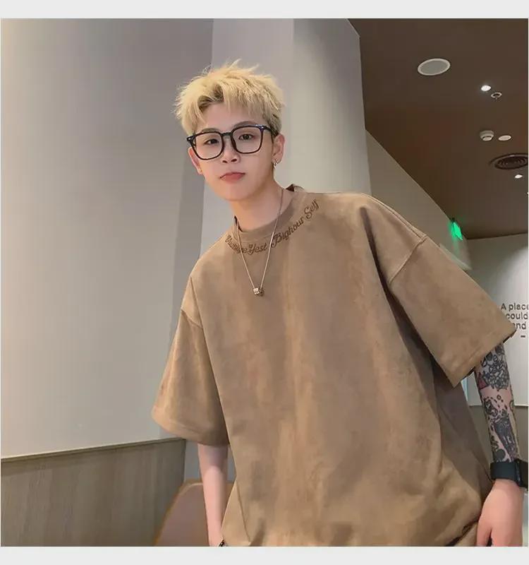 Men's American Retro Embroidered Short-Sleeve T-Shirt - Heavyweight, Trendy High Street Summer Loose Casual Top
