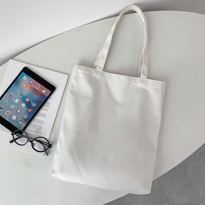 Fashion Canvas Shoulder Bag Harajuku Solid Color Canvas Shopping Bag Casual Large Capacity Schoolbag Tote