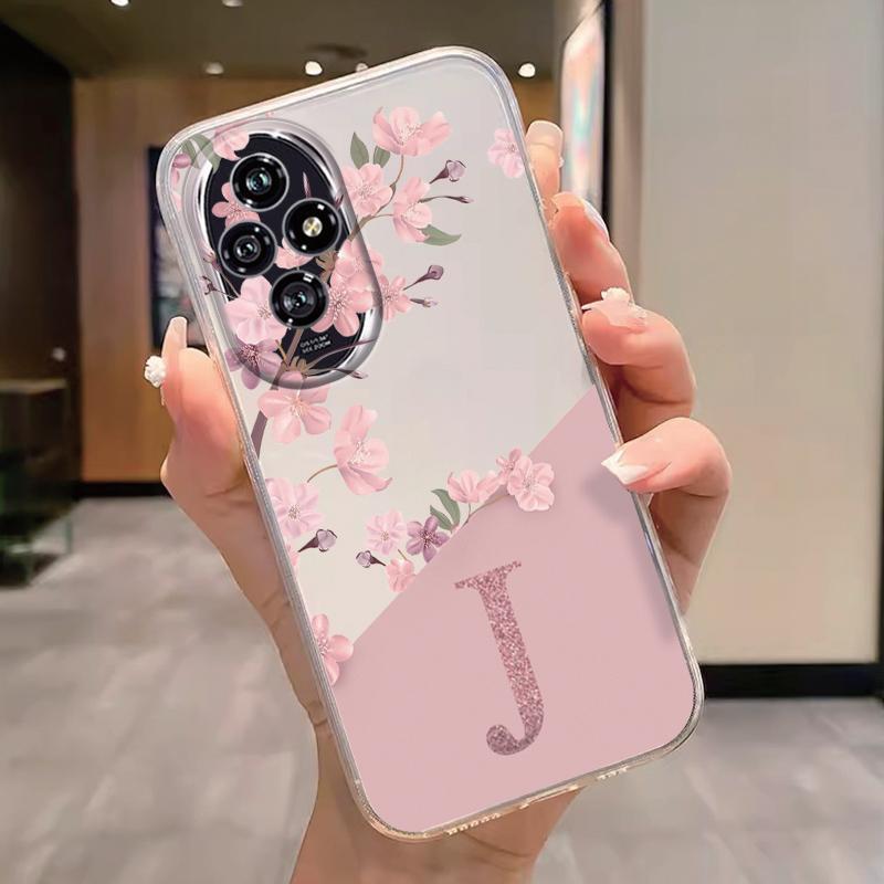 For Honor 200 Smart 400 90 Pro Lite Letter Pink Flowers Fashion Phone Cover Soft Silicone Fundas Transparent Matte Coque Shell