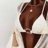 New European And American Hollow Long-Sleeved Three-Piece Bikini Swimsuit Women'S Beach Vacation Sunscreen Blouse Sexy Pure
