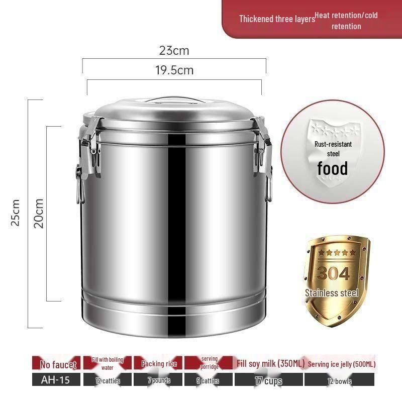 Stainless Steel Insulated Bucket with Spout for Ice, Rice, Soup, Tea, Hot Water, and Soy Milk