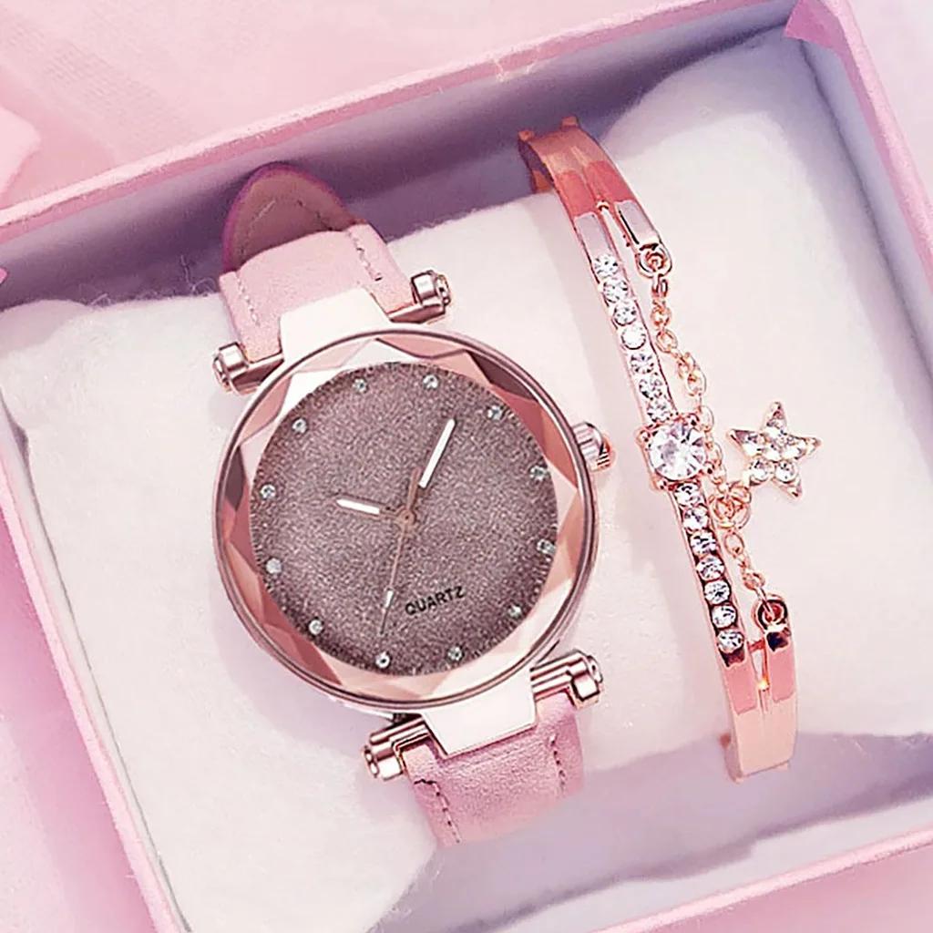 Starry Sky Women Watch Bracelet Ladies Wristwatch Pink Female Girls Clock Fashion Leather Simple Watches Reloj Mujer Rosa