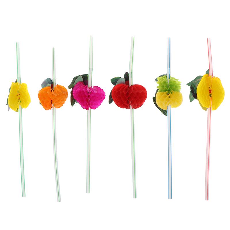 50pcs Hawaiian 3D Fruit Cocktail Straws Umbrella Drinking Straws Party Decor