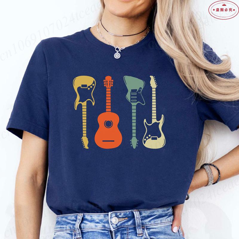 Aesthetic T-shirt Women Clothing Fashion Guitar Graphic Y2k Tops Harajuku Comfortable O Neck Short Sleeve Female Tees Shirt