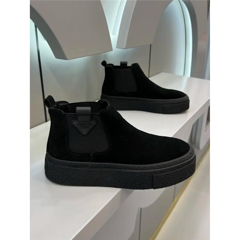 Chelsea Boots New Flip Leather Martin Boots Retro High-top Boots Platform Short Boots