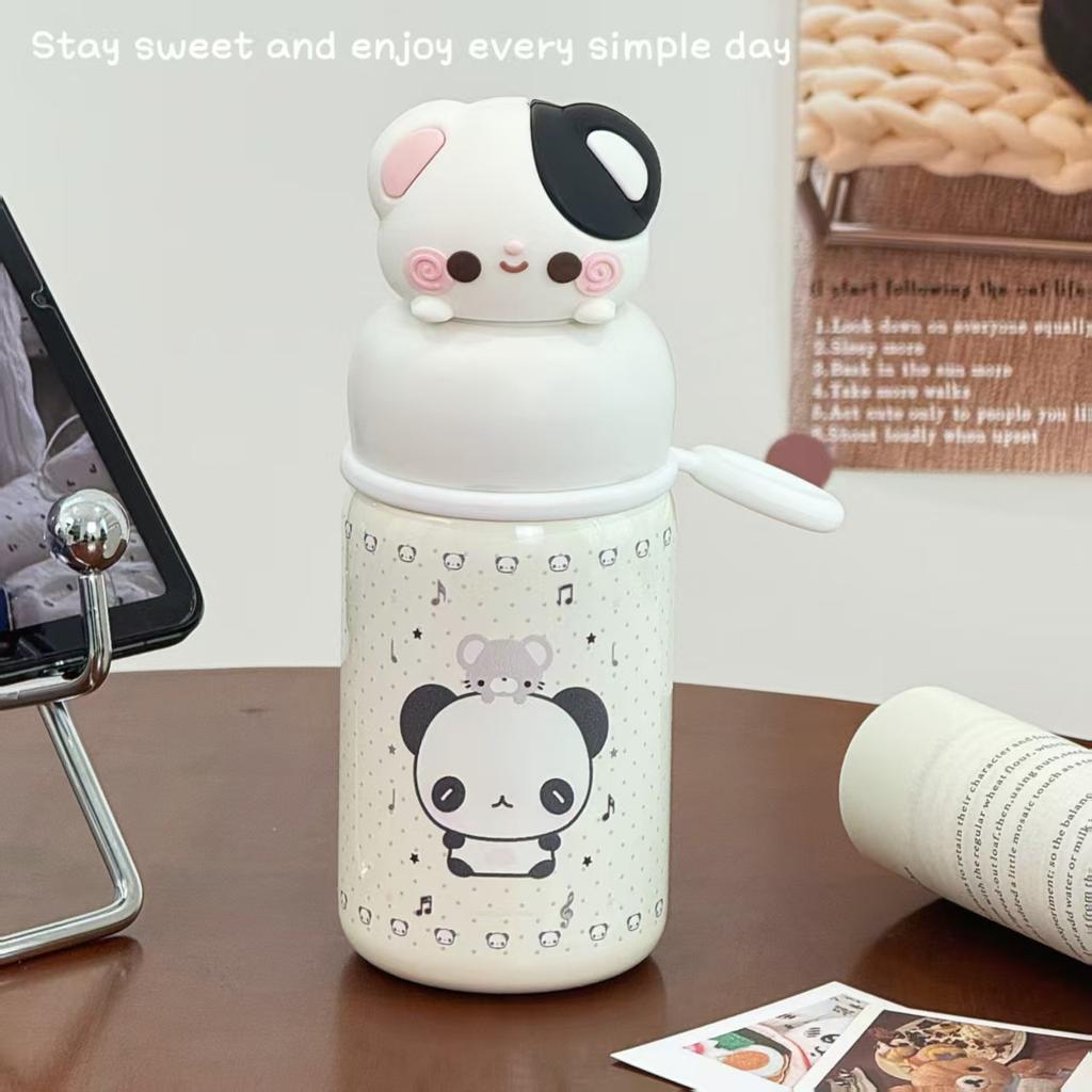 Girls Simple Ins Pocket Thermos Cup Short Trip Niche Do Not Collide Sleeping Bear Long-term Thermal Insulation Water Cup