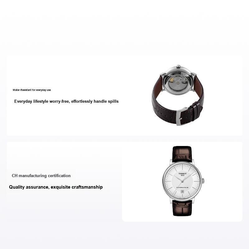TISSOT Montre Homme Automatique M&eacute;canique  Carson &Eacute;tanche Affichage Date Simple Classique Acier Argent&eacute; Cuir T122.407.16.031.00 Regular Watch Box