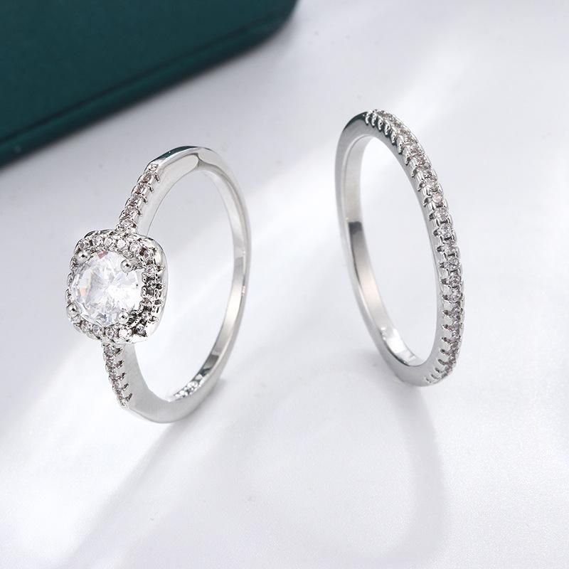 Noi inele de cuplu europene și americane Set de 2 piese inele de zircon cu patru gheare la modă