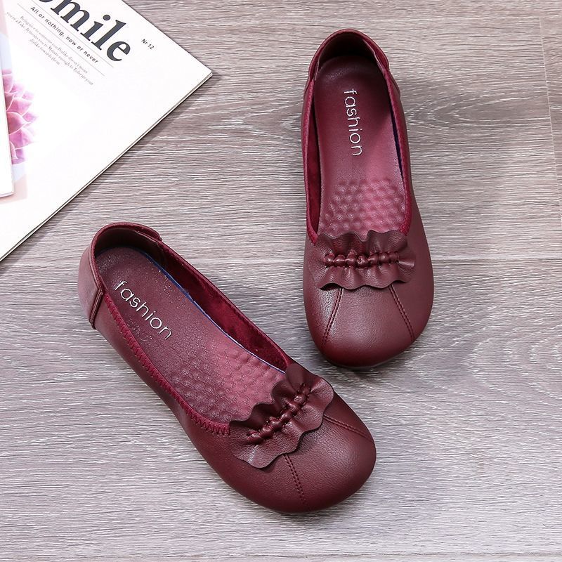Leather Spring and Autumn New Casual Shoes Single Shoes Flat Grandma Shoes Medium Women's Leather Shoes Flat Heel Women's Shoes Comfortable