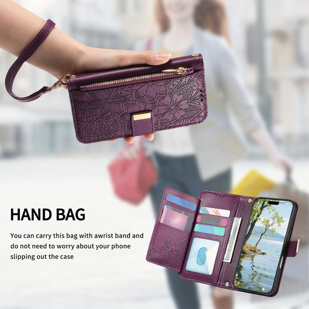 Floral Leather Wallet Case for Samsung Galaxy A05-A71 / S24-S25 series...Vintage All-in-One Card Holder w/Stand, Magnetic Closure & Wrist Strap