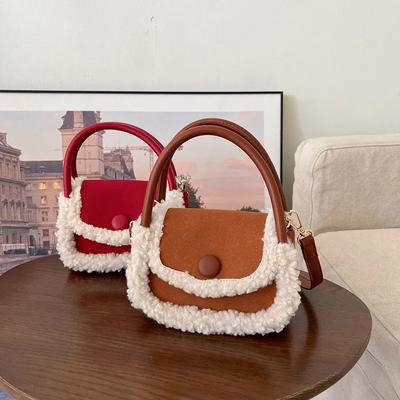 Weibliche Winter Lamm Wolle Cross Body Handtasche Splice Crossbody Tasche Mode Faux Wildleder Tragbare Quadratische Tasche Textur Handtasche