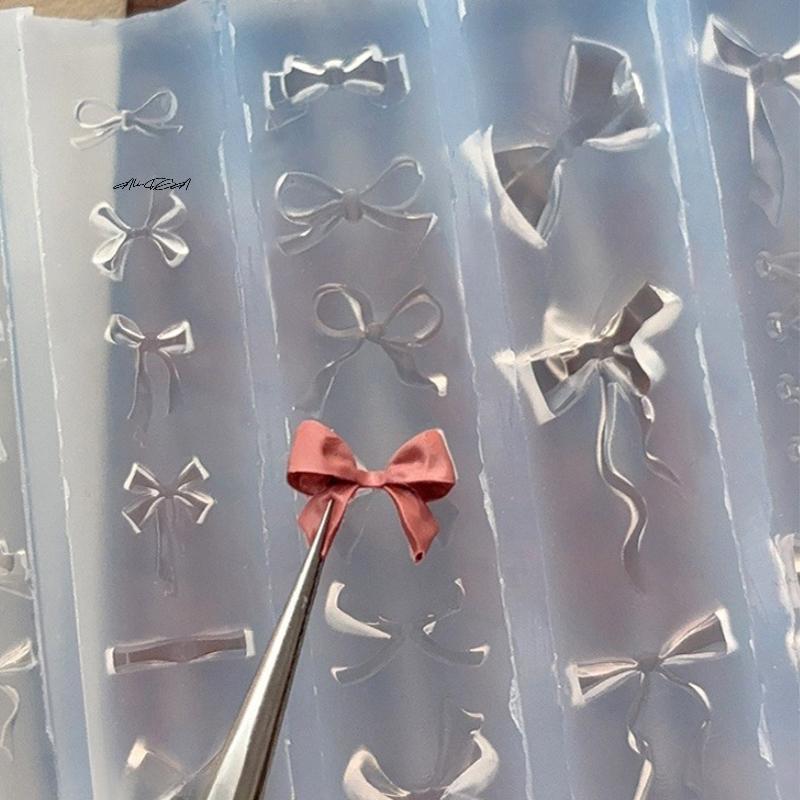3D Ribbon Bowknot Silicone Mold for UV Gel Polish Stamping Stencils DIY Nail Art Design Charms Carving Art Mould