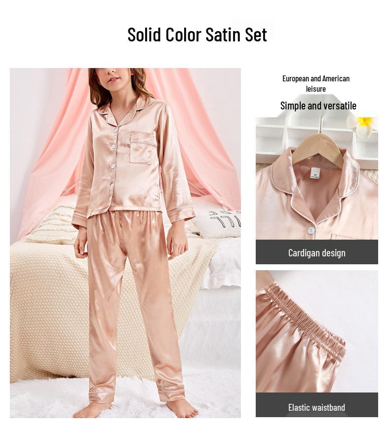 Conjunto de Pijama de Satén de Verano Transfronterizo para Niños - Manga Corta de Color Sólido para Niños y Niñas