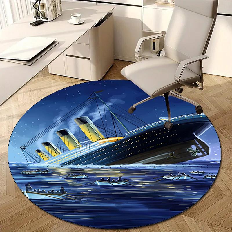 1pc Titanic1 Design Printed Area Round Carpet for Bedroom Living Room Home Decor Rugs Mat Non Slip Mat Rug for Bedside