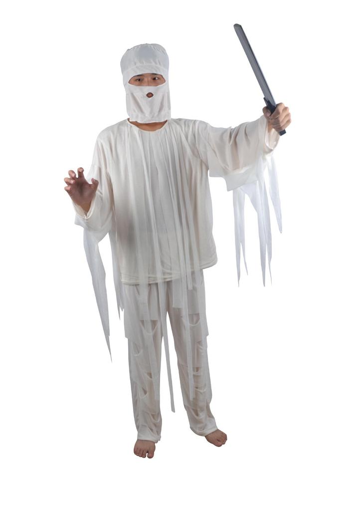 Adult Qing Dynasty Zombie Mummy Ghost Masquerade Costume with Wig for Halloween and Horror Parties