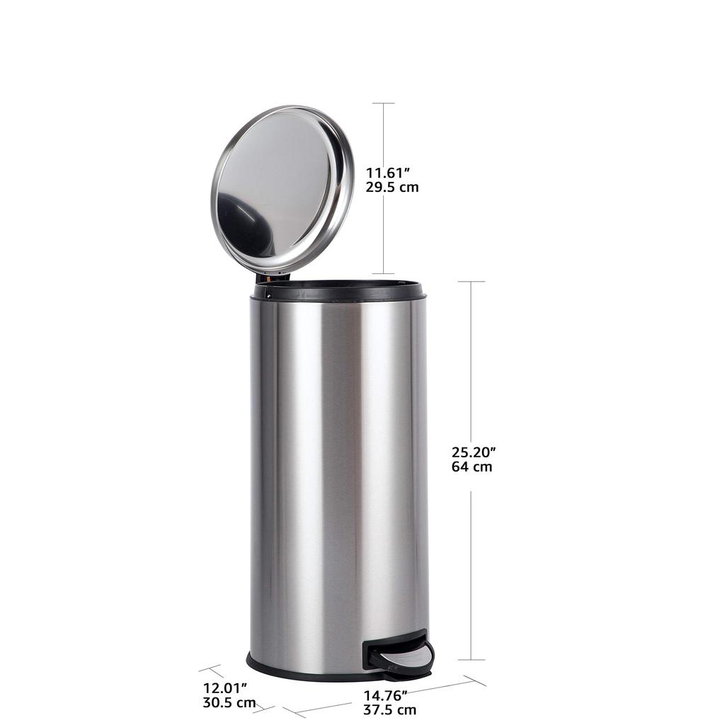 Amazon Basics Round Pedal Stainless Steel Trash Can, 30L, Satin