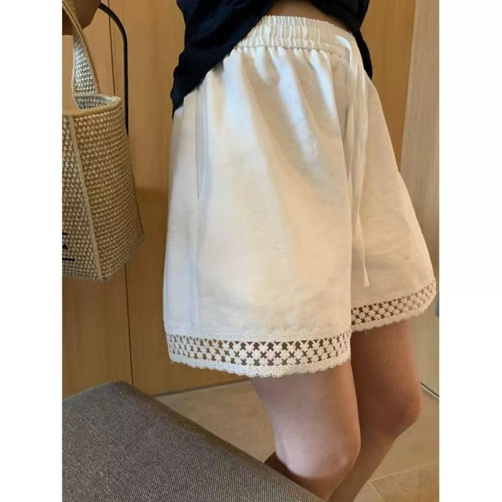New Retro Casual Shorts with Women's Lace Patchwork Wide Leg Shorts and Casual Pants