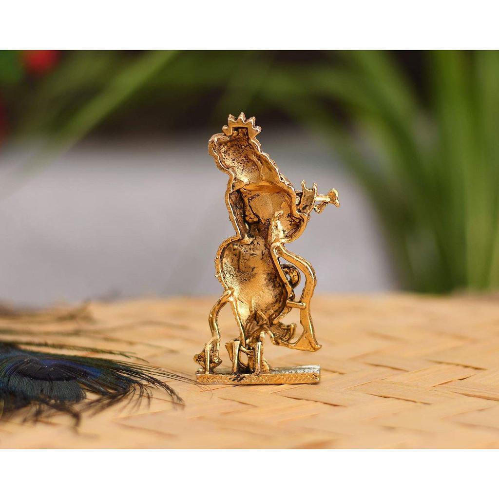 Gold Plated Flute Playing Krishna Idol Showpiece - Metal Krishna Statue for Car Dashboard - Hindu God Religious Idol Krishan Figurine for Janmashtami