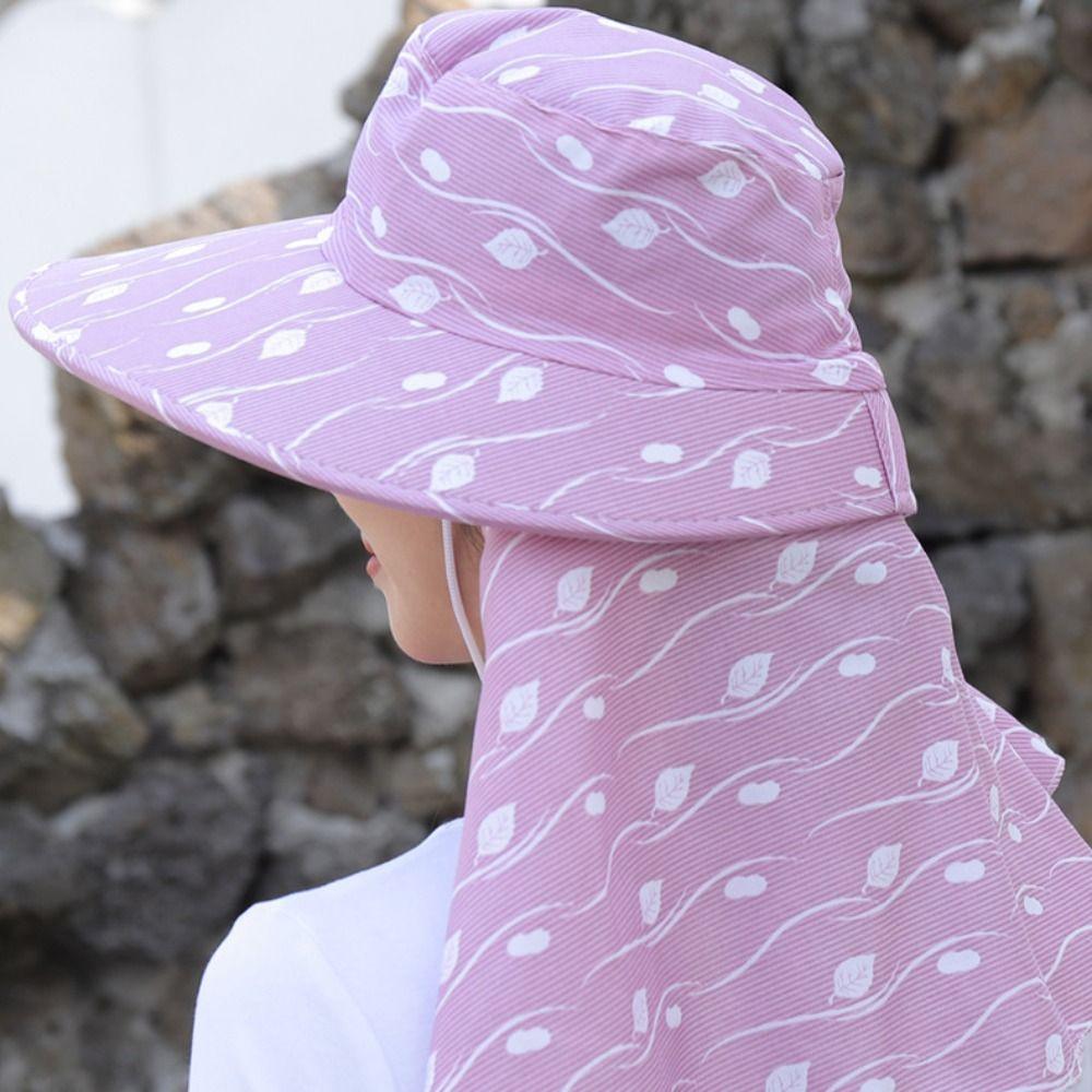Neckline Mask Women Sun Hat Leaf Print Tea Picking Hat Lightweight Cover Face Cap  Sun Protection