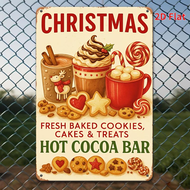 2D flach, 8x12 Zoll, vintage Metall Weihnachts-Heißschokolade-Bar-Beschilderung - vintage Süßigkeitenriegel und Lebkuchen ho