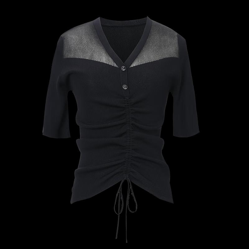 Women's Stylish V-Neck Short Sleeve Knit Top