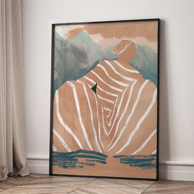 Striped Girl Coffee Vase Flower Abstract Posters Prints Wall Art Canvas Painting Hotel Bar Wall Pictures For Living Room Decor