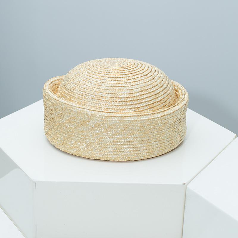 

Fashionweek Summer Sailor Hat INS Blogger Round Straw Hat for Women French Beach Hard Beret Sun Pillbox Hat